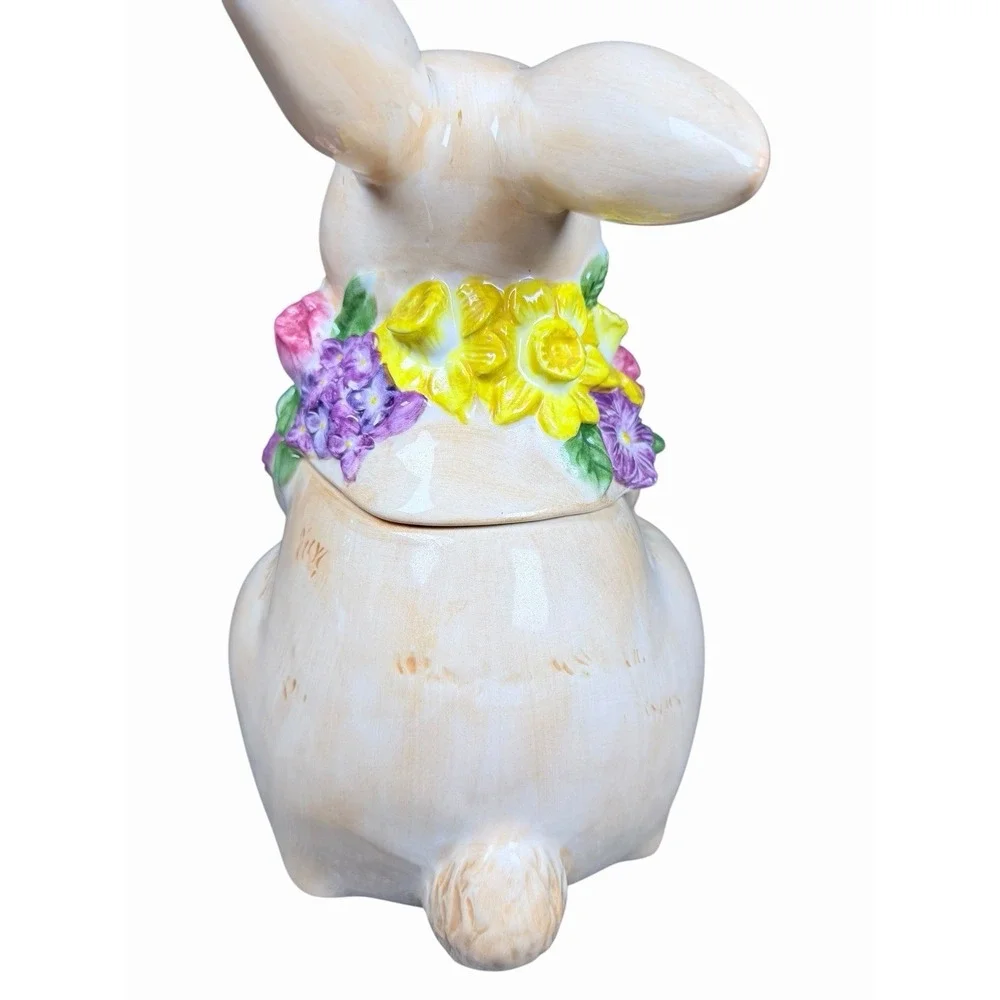 Harry & David Easter Bunny Cookie Jar Floral Rabbit Ceramic Canister Spring